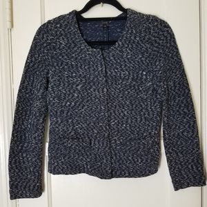 J CREW XXS black gray white stretch tweed zip up long sleeve blazer jacket